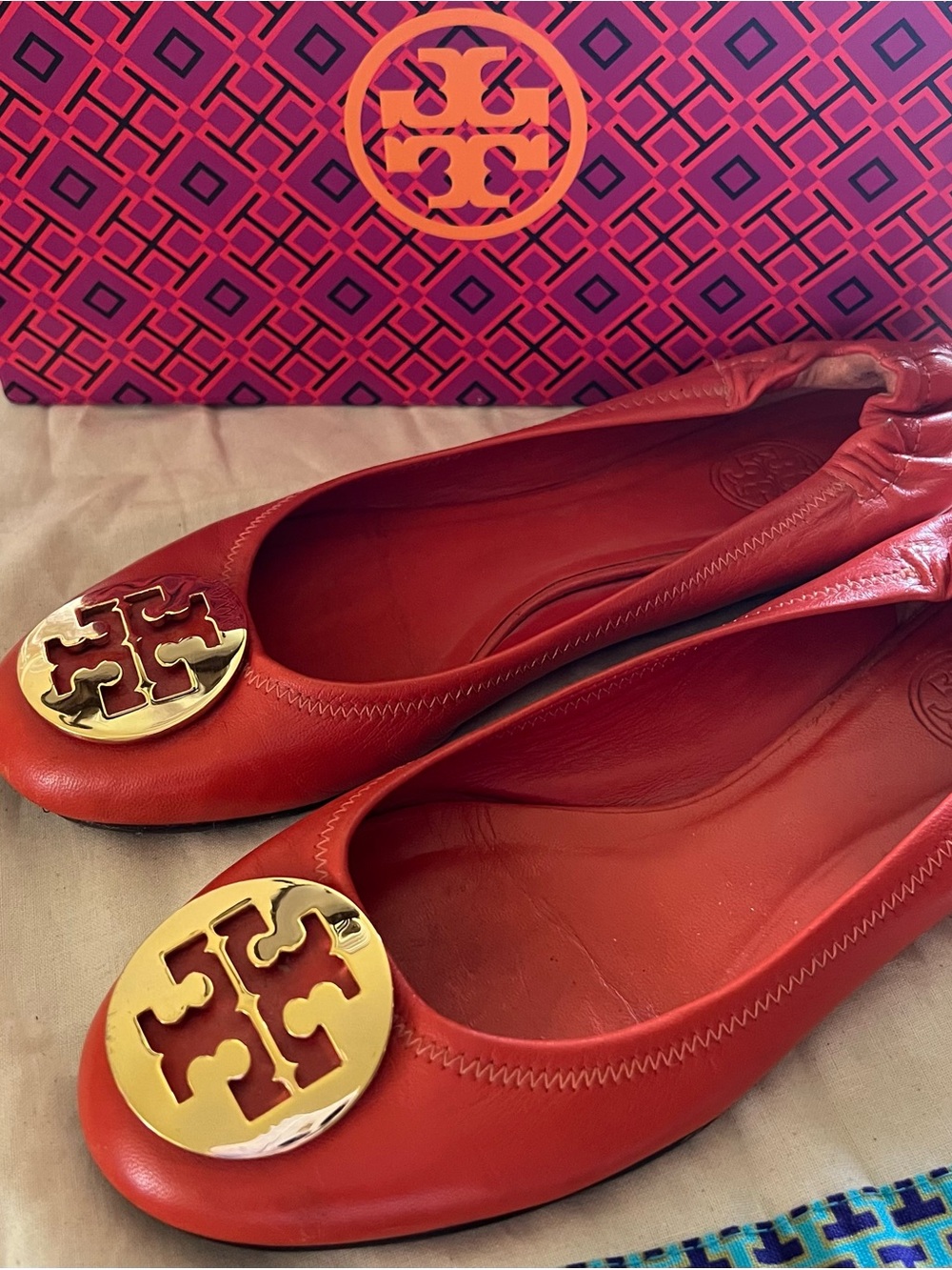 Tory Burch Leather Logo Ballet Flats Size 8